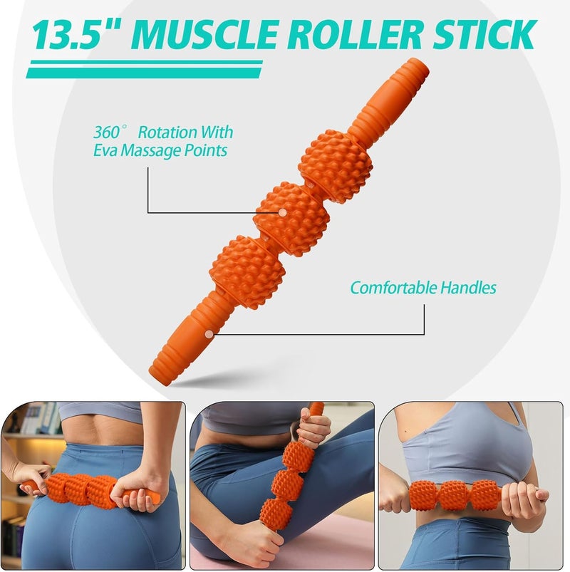 Krightlink 5-in-1 Foam Roller Set, Massage Roller Stick, Massage Ball, Resistance Band for Deep Muscle Massage, Trigger Point Release, Pilates, Yoga (Orange-Wave) - Image 3
